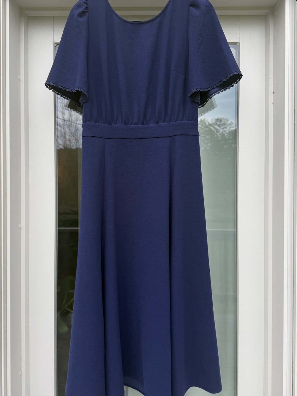 Sezane Navy Midi Dress with Short Sleeves Open Back